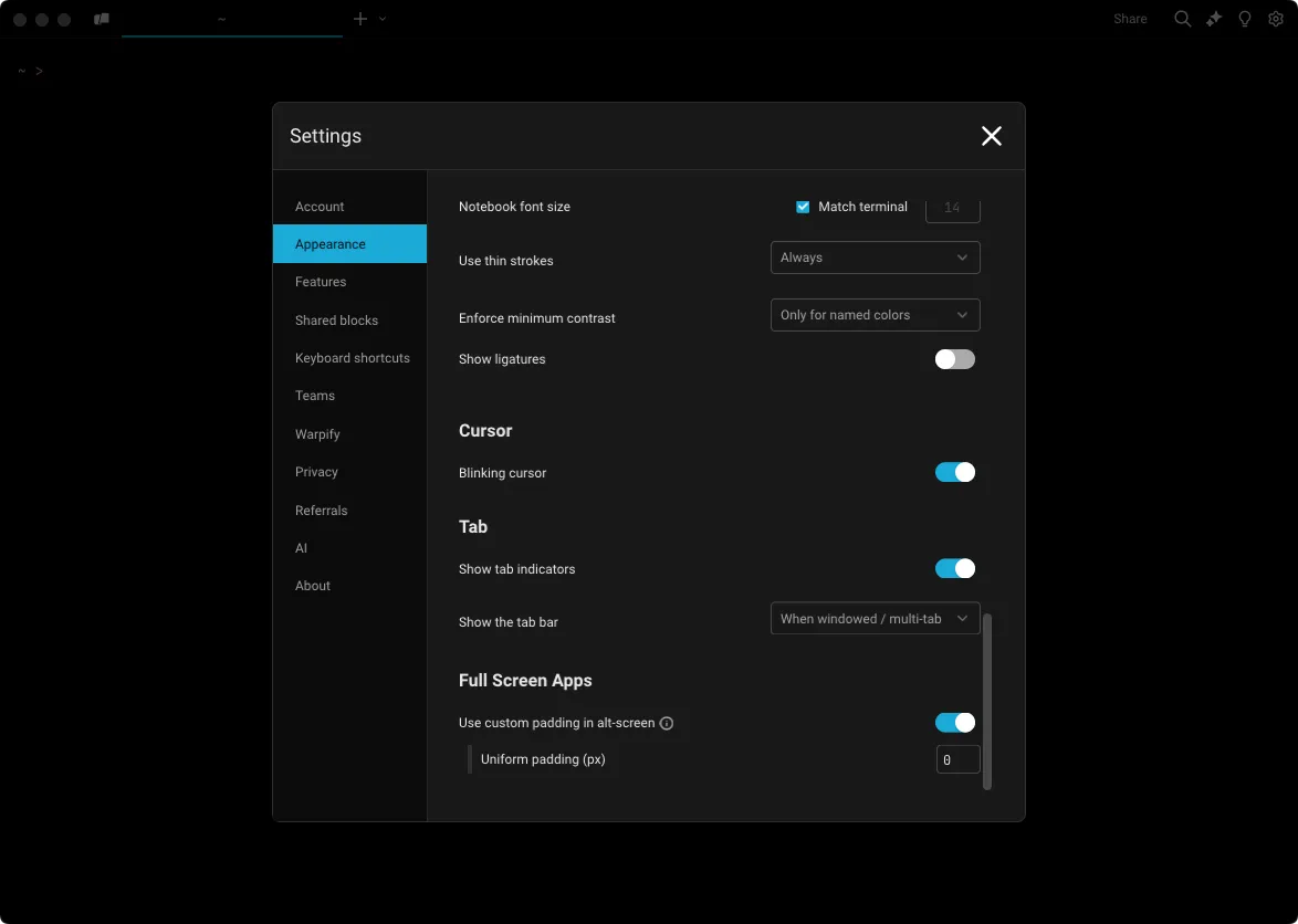 alt-screen padding setting
